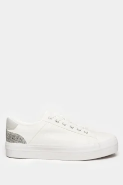 Yours Yours White Glitter Detail Trainers In Wide E Fit