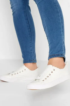 Yours Yours White Scalloped Edge Trainers In Wide E Fit