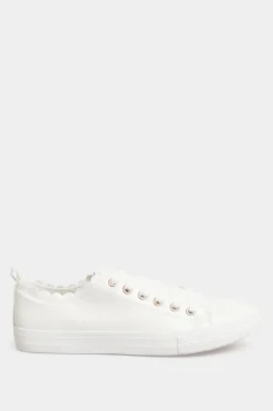 Yours Yours White Scalloped Edge Trainers In Wide E Fit