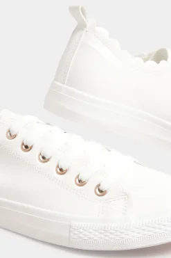 Yours Yours White Scalloped Edge Trainers In Wide E Fit