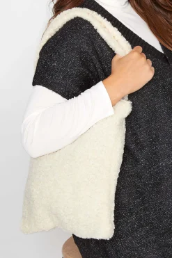Yours Yours White Shearling Teddy Tote Bag
