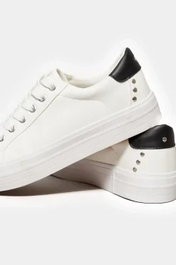 Yours Yours White Studded Detail Trainers In Wide E Fit