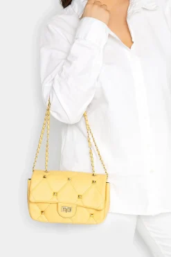 Yours Yours Yellow Studded Quilted Chain Bag