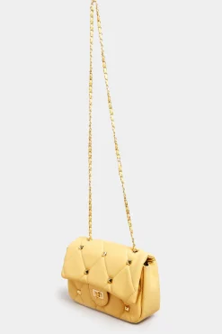 Yours Yours Yellow Studded Quilted Chain Bag