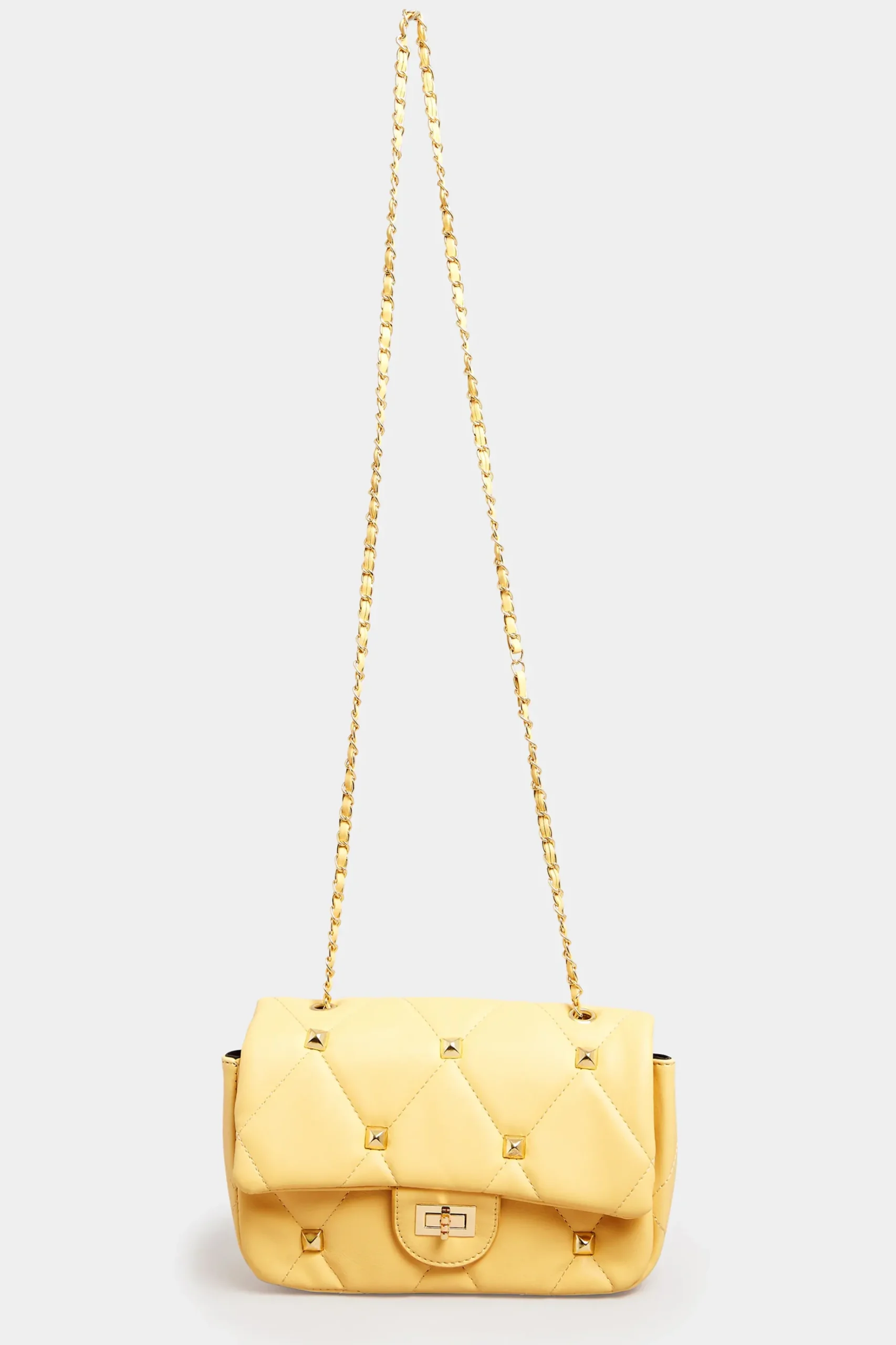 Yours Yours Yellow Studded Quilted Chain Bag