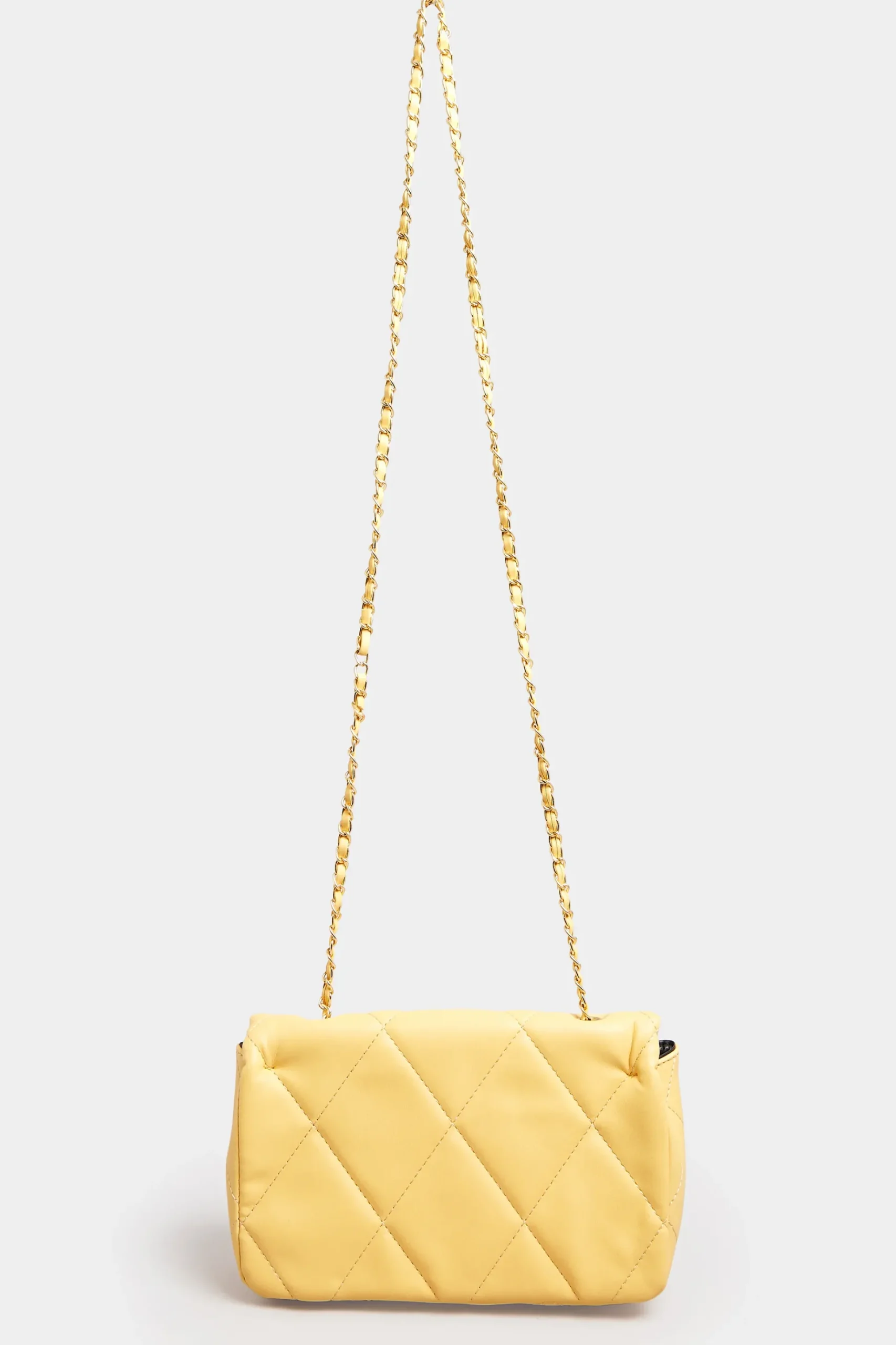 Yours Yours Yellow Studded Quilted Chain Bag