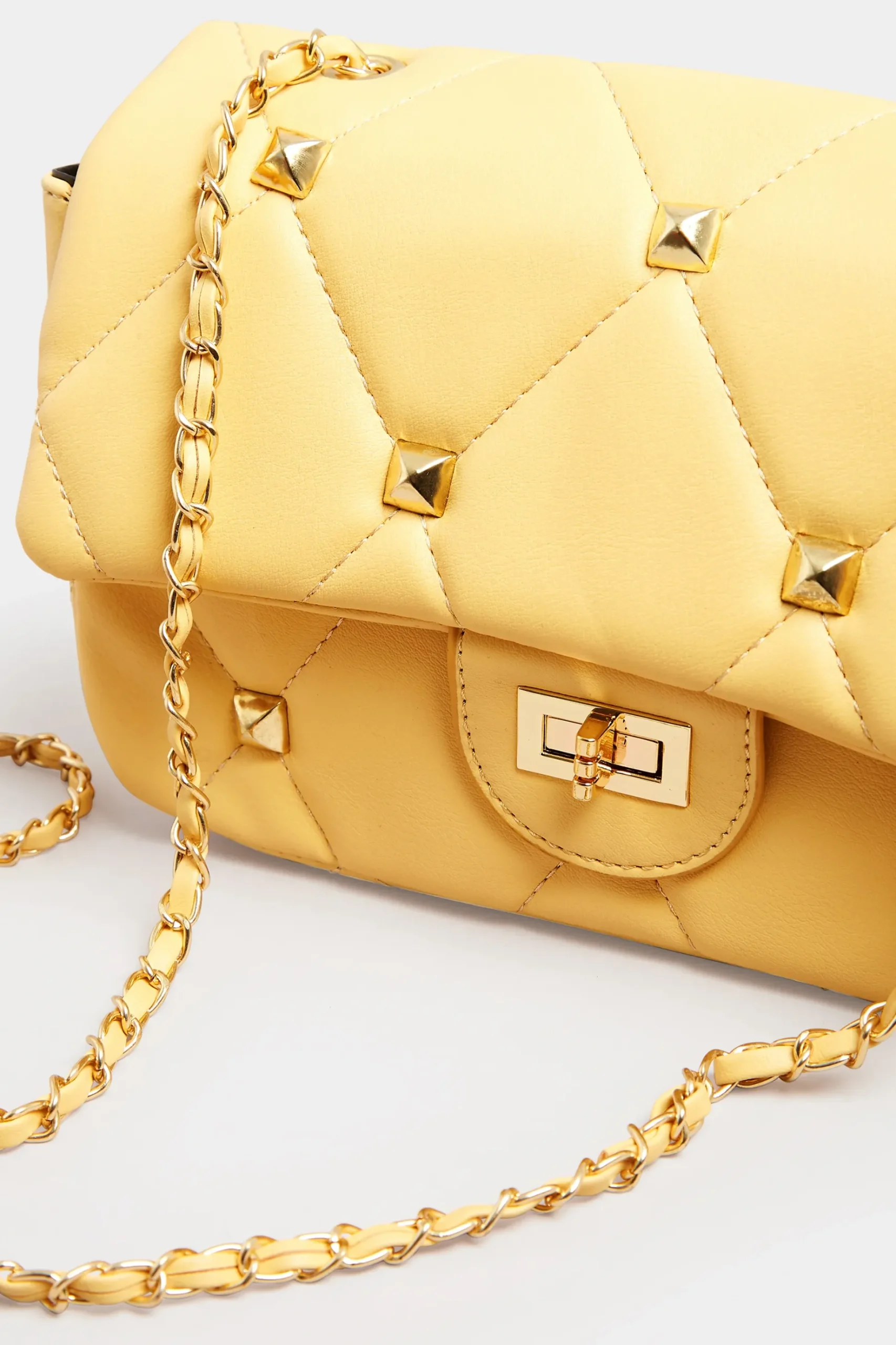 Yours Yours Yellow Studded Quilted Chain Bag