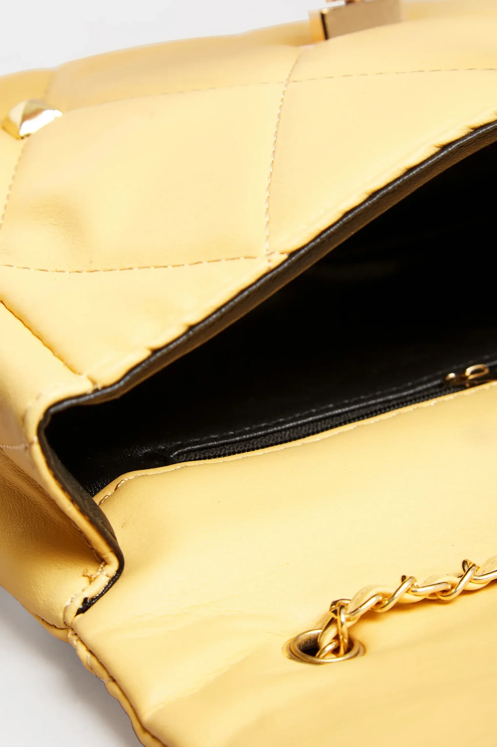 Yours Yours Yellow Studded Quilted Chain Bag